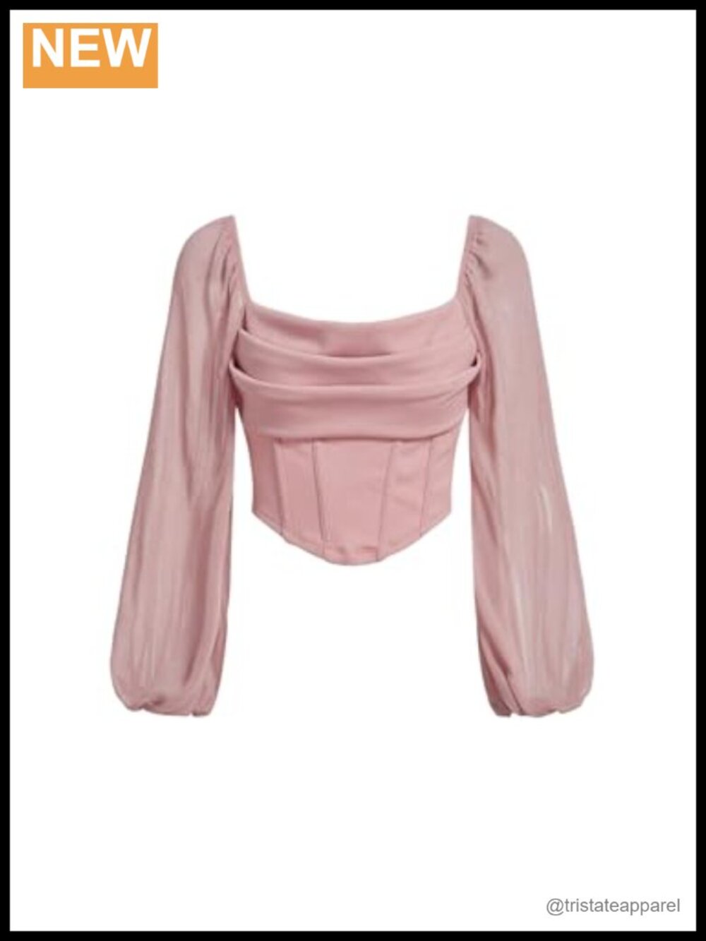 Women's Square Neck Corset Crop Top Mesh Long Sleeve Ruched Zipper